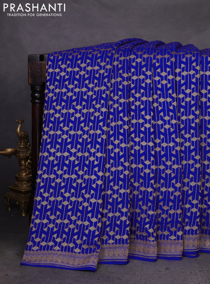 Banarasi crepe saree royal blue with allover geometric weaves and woven border