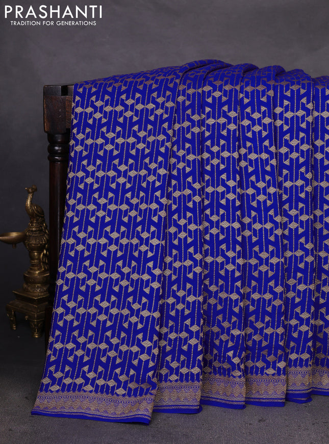 Banarasi crepe saree royal blue with allover geometric weaves and woven border