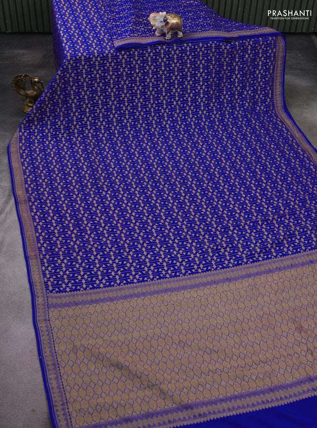 Banarasi crepe saree royal blue with allover geometric weaves and woven border