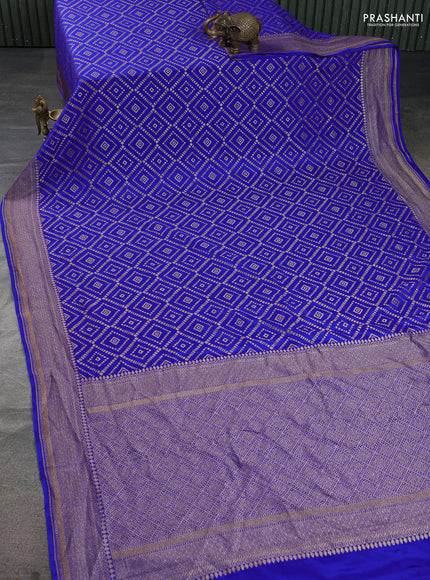 Banarasi crepe saree blue with allover geometric weaves and woven border