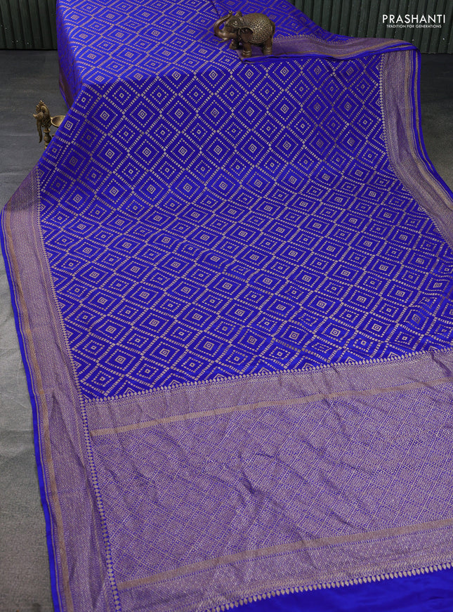 Banarasi crepe saree blue with allover geometric weaves and woven border