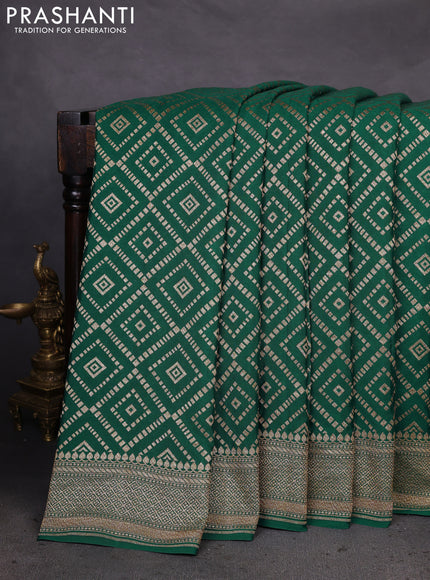 Banarasi crepe saree green with allover geometric weaves and woven border