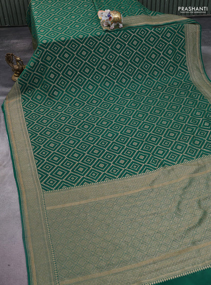 Banarasi crepe saree green with allover geometric weaves and woven border