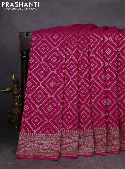 Banarasi crepe saree pink with allover geometric weaves and woven border