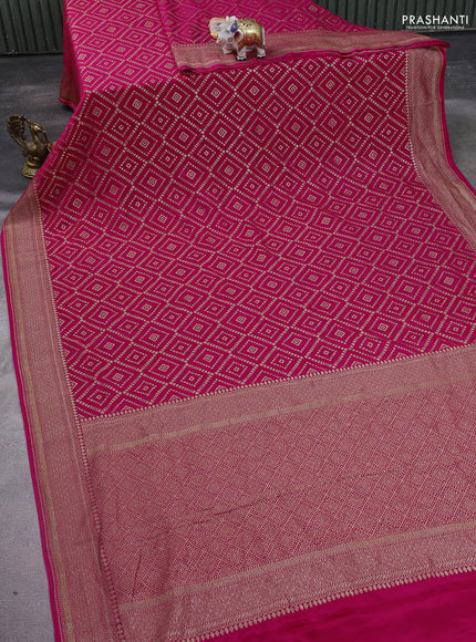 Banarasi crepe saree pink with allover geometric weaves and woven border