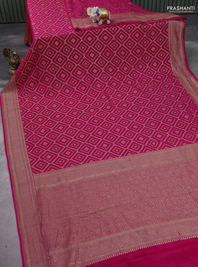 Banarasi crepe saree pink with allover geometric weaves and woven border