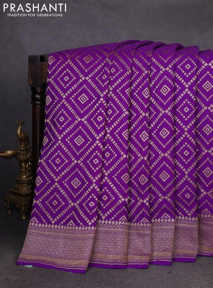 Banarasi crepe saree violet with allover geometric weaves and woven border
