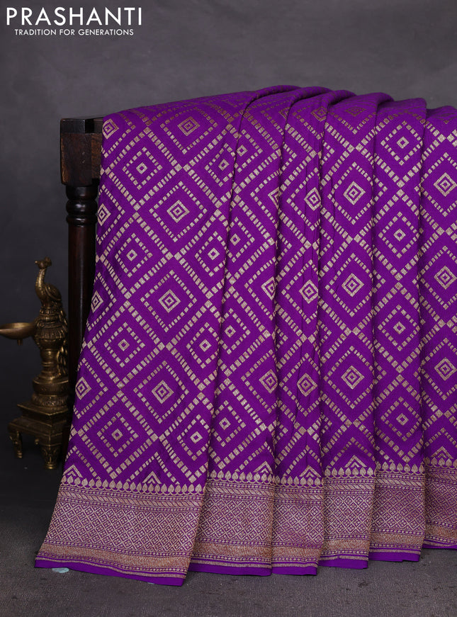Banarasi crepe saree violet with allover geometric weaves and woven border