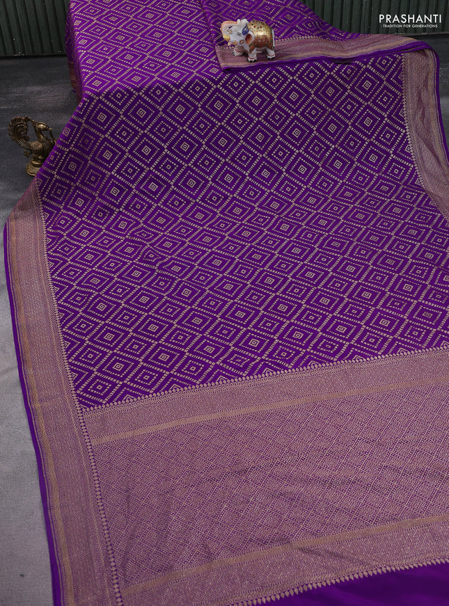 Banarasi crepe saree violet with allover geometric weaves and woven border