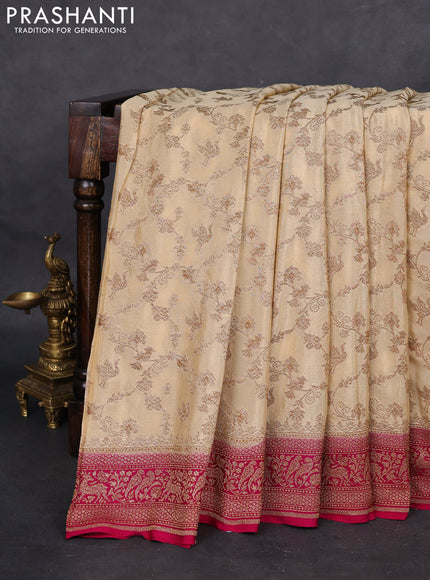 Banarasi crepe saree sandal and pink with allover thread & zari weaves and woven border