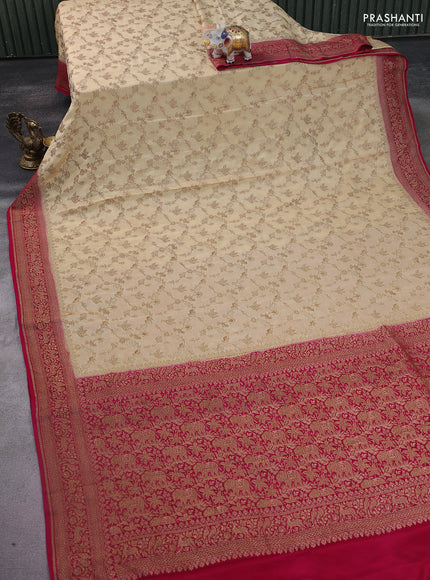 Banarasi crepe saree sandal and pink with allover thread & zari weaves and woven border