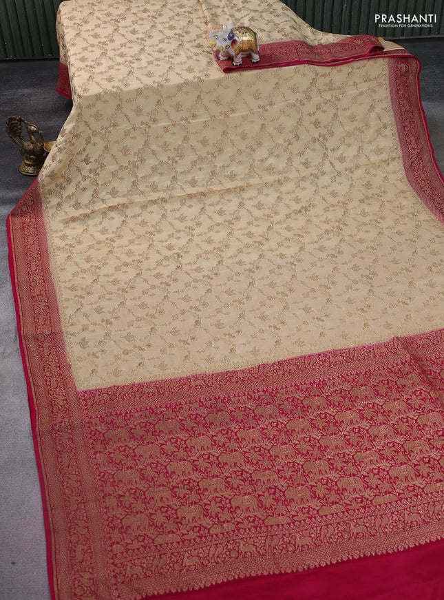 Banarasi crepe saree sandal and pink with allover thread & zari weaves and woven border