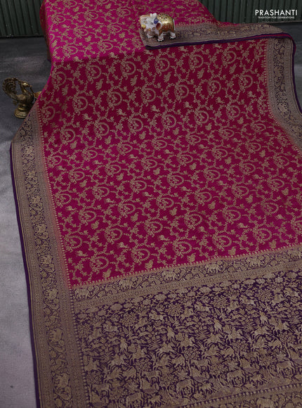 Banarasi crepe saree pink and violet with allover thread & zari weaves and woven border