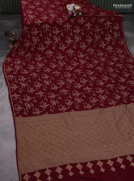 Banarasi crepe saree maroon with woven buttas in borderless style