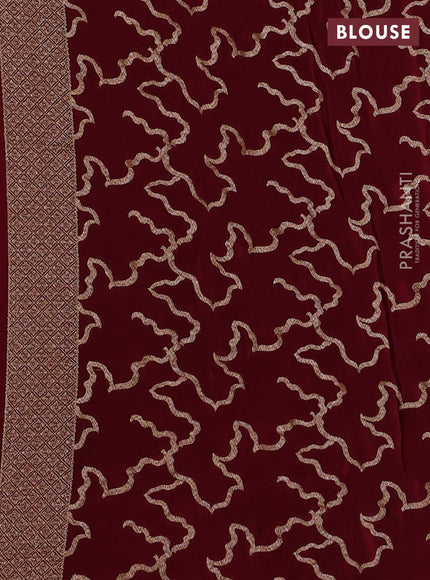 Banarasi crepe saree maroon with woven buttas in borderless style