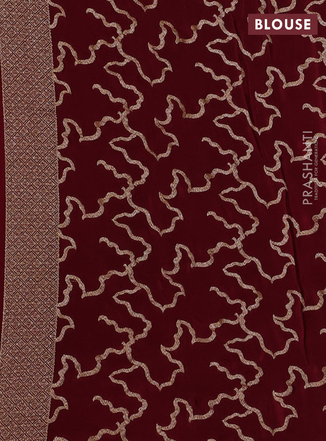 Banarasi crepe saree maroon with woven buttas in borderless style