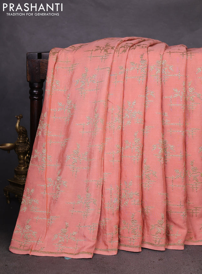 Banarasi crepe saree peach shade with woven buttas in borderless style