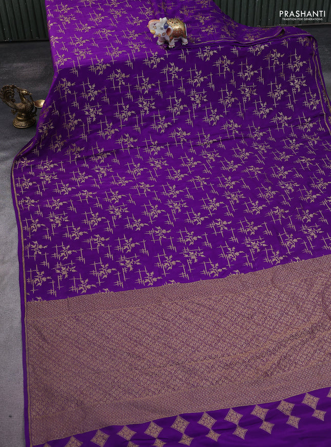Banarasi crepe saree violet with woven buttas in borderless style