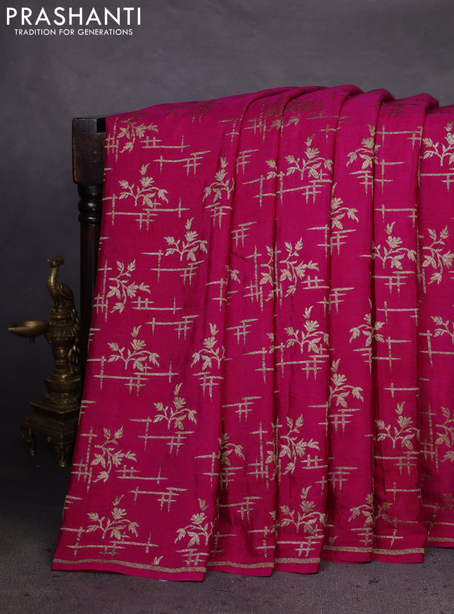 Banarasi crepe saree pink with woven buttas in borderless style