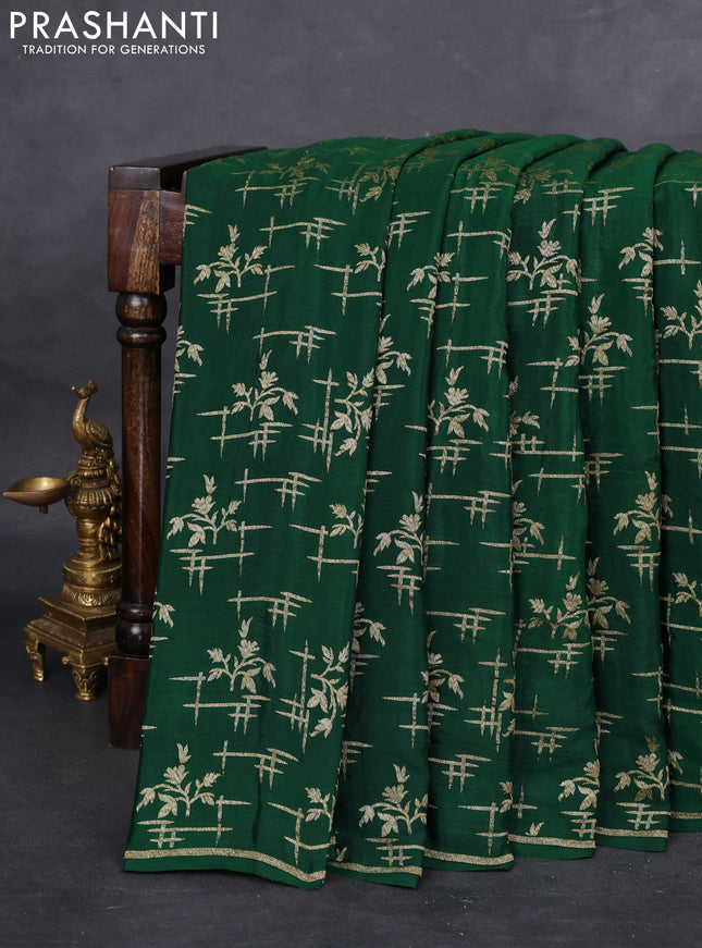 Banarasi crepe saree green with woven buttas in borderless style