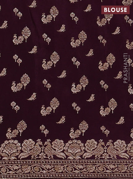 Banarasi crepe saree mustard yellow and wine shade with woven buttas and woven border