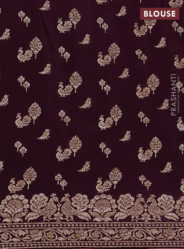 Banarasi crepe saree mustard yellow and wine shade with woven buttas and woven border