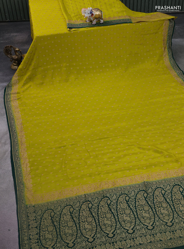 Banarasi crepe saree lime yellow and green with woven buttas and woven border