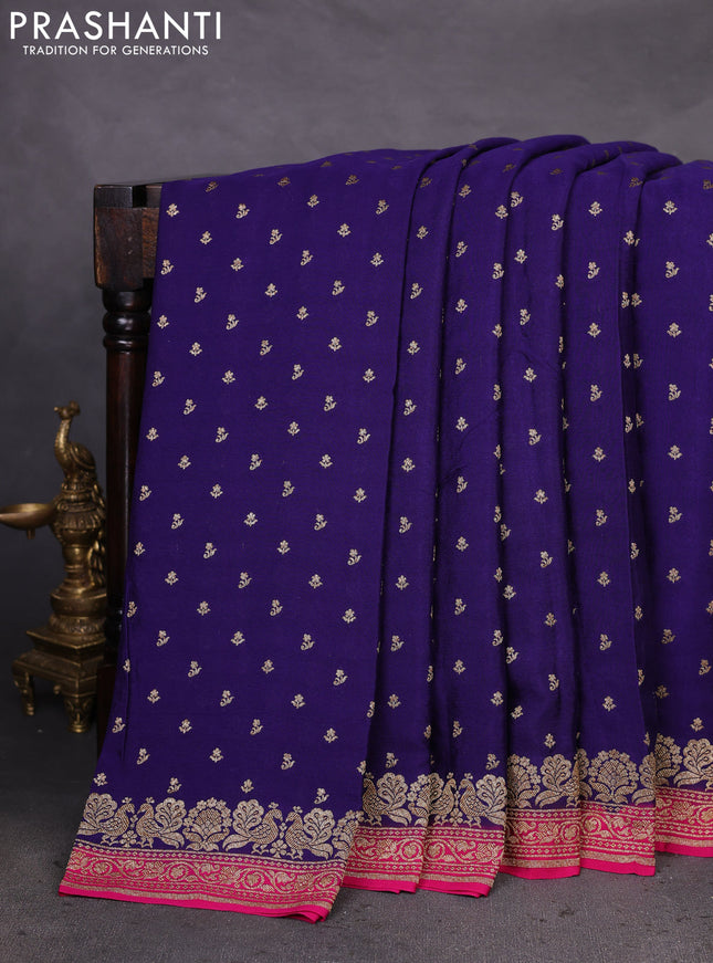 Banarasi crepe saree blue and pink with woven buttas and woven border