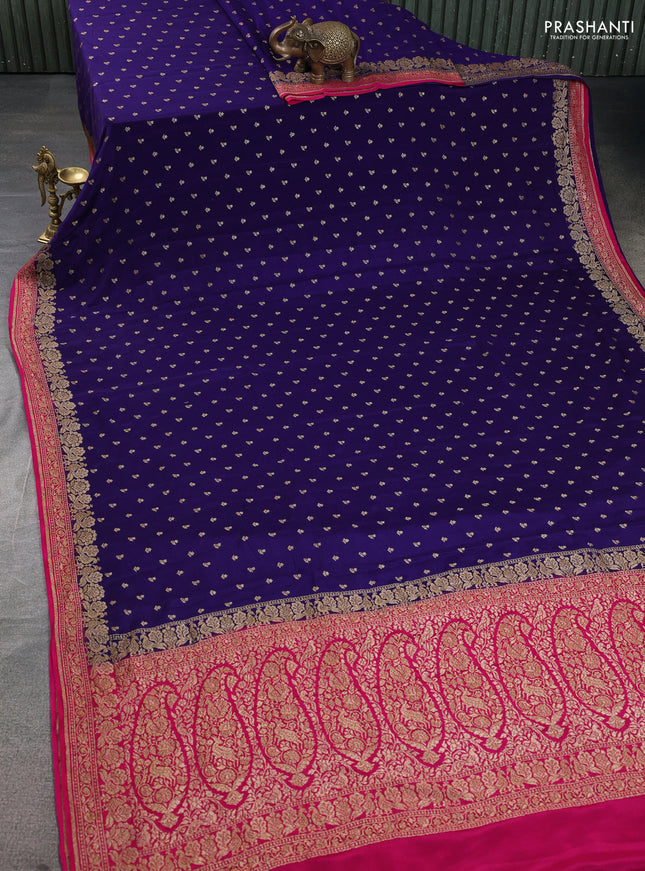 Banarasi crepe saree blue and pink with woven buttas and woven border