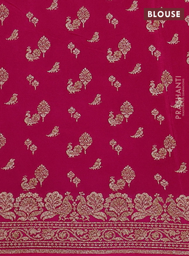 Banarasi crepe saree blue and pink with woven buttas and woven border