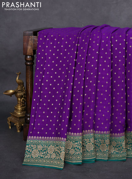 Banarasi crepe saree violet and teal green with woven buttas and woven border