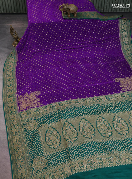 Banarasi crepe saree violet and teal green with woven buttas and woven border