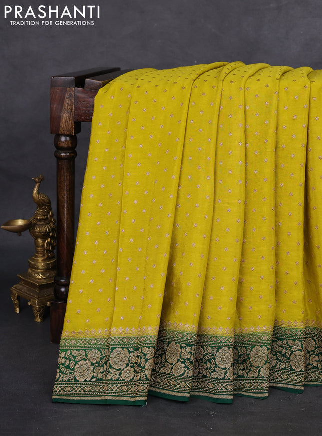 Banarasi crepe saree lime yellow and green with woven buttas and woven border
