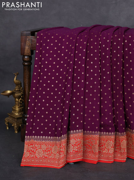 Banarasi crepe saree purple and red with woven buttas and woven border