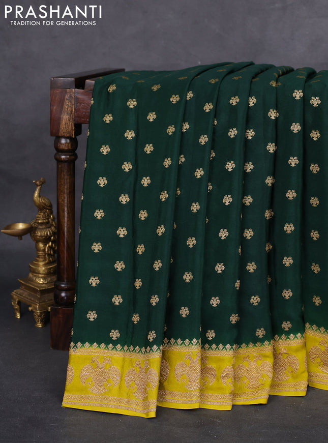 Banarasi crepe saree green and lime yellow with woven buttas and woven border