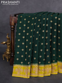 Banarasi crepe saree green and lime yellow with woven buttas and woven border