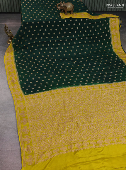 Banarasi crepe saree green and lime yellow with woven buttas and woven border