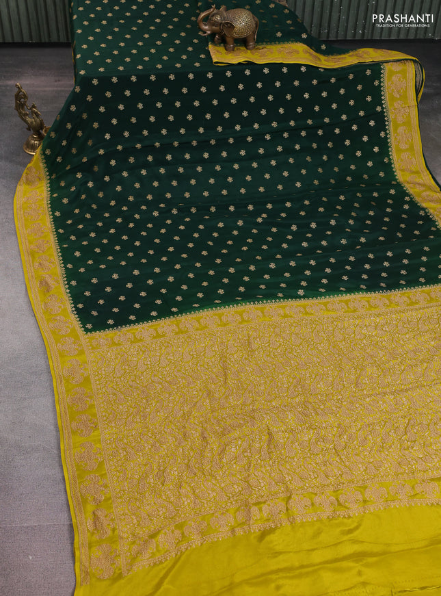 Banarasi crepe saree green and lime yellow with woven buttas and woven border