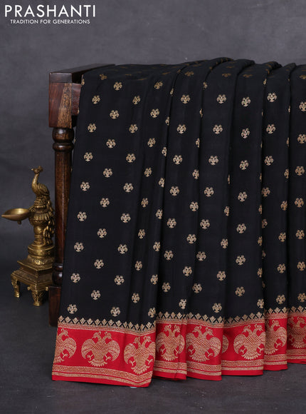 Banarasi crepe saree black and maroon with woven buttas and woven border
