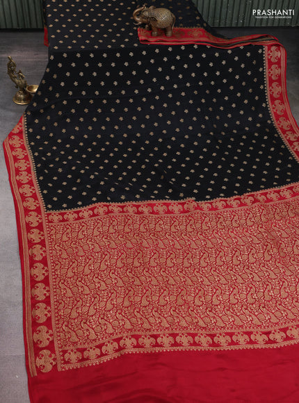 Banarasi crepe saree black and maroon with woven buttas and woven border