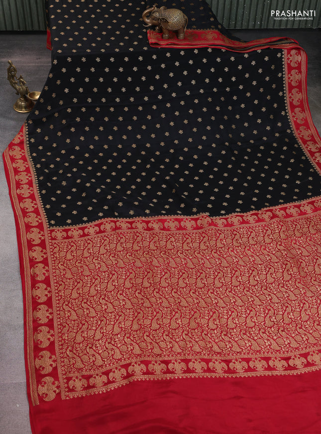 Banarasi crepe saree black and maroon with woven buttas and woven border