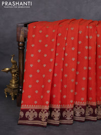 Banarasi crepe saree orange and brown with woven buttas and woven border