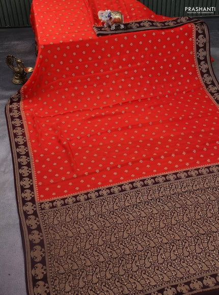 Banarasi crepe saree orange and brown with woven buttas and woven border