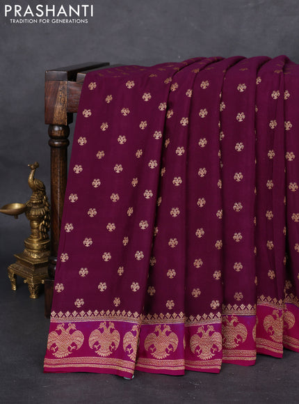 Banarasi crepe saree purple and pink with woven buttas and woven border