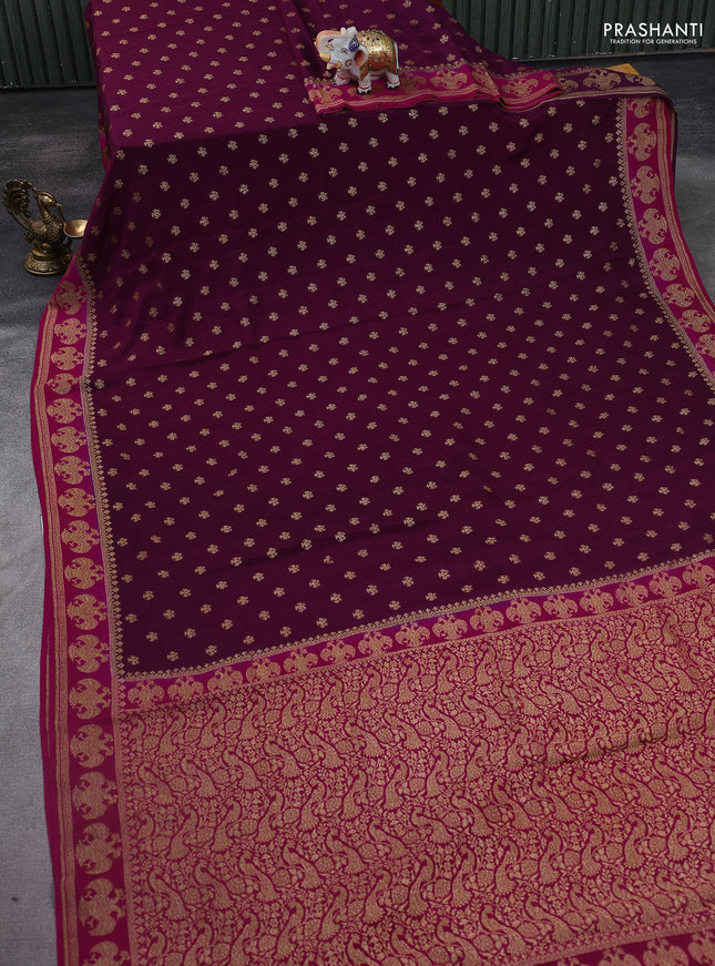 Banarasi crepe saree purple and pink with woven buttas and woven border