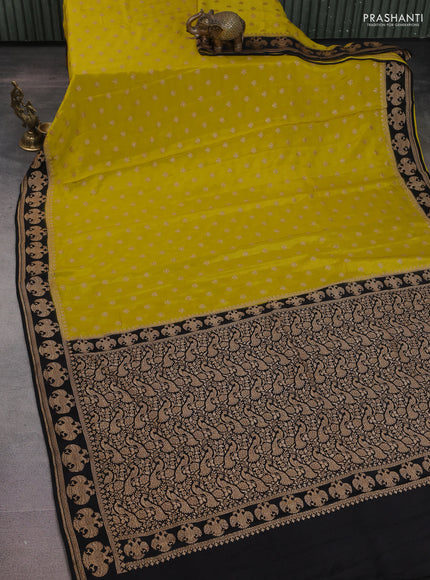 Banarasi crepe saree lime yellow and black with woven buttas and woven border