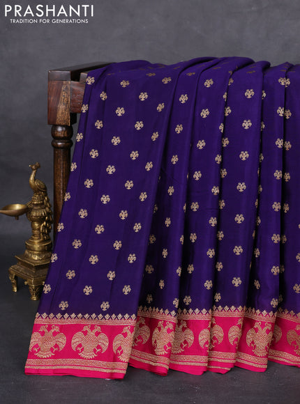 Banarasi crepe saree blue and pink with woven buttas and woven border