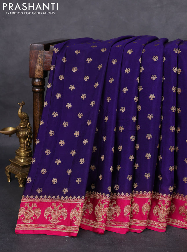 Banarasi crepe saree blue and pink with woven buttas and woven border