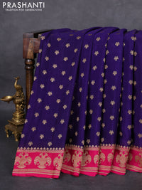 Banarasi crepe saree blue and pink with woven buttas and woven border