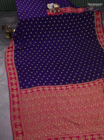 Banarasi crepe saree blue and pink with woven buttas and woven border